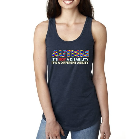 Autism Awareness Puzzle | Autism Is Not A Disablity It's A Different Abilty Inspirational Christian Ladies Racerback Tank Top, Navy, X-Large
