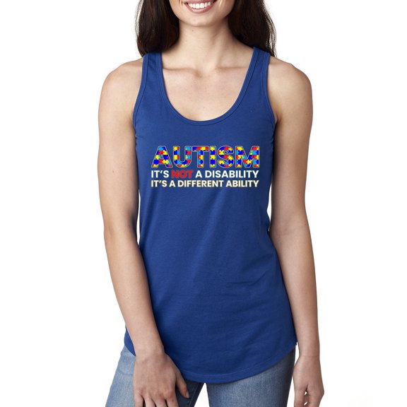 Autism Awareness Puzzle | Autism Is Not A Disablity Itâ€™s A Different Abilty Inspirational Christian Ladies Racerback Tank Top, Royal, Small