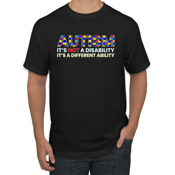 Autism Awareness Puzzle | Autism Is Not A Disablity It’s A Different Abilty Inspirational Christian Men's Graphic T-Shirt, Black, Large