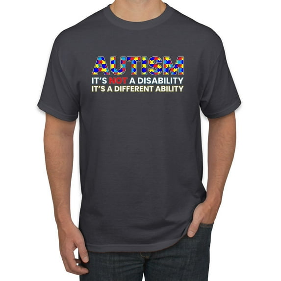 Autism Awareness Puzzle | Autism Is Not A Disablity It’s A Different Abilty Inspirational Christian Men's Graphic T-Shirt, Charcoal, Large