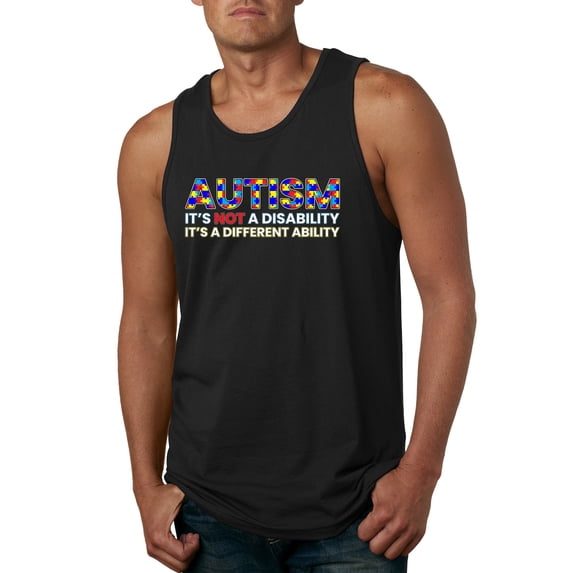 Autism Awareness Puzzle | Autism Is Not A Disablity It’s A Different Abilty Inspirational Christian Mens Graphic Tank Top, Black, Small