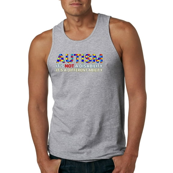 Autism Awareness Puzzle | Autism Is Not A Disablity It's A Different Abilty Inspirational Christian Mens Graphic Tank Top, Heather Grey, 3X-Large