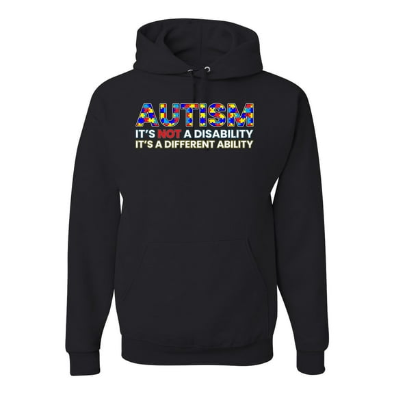 Autism Awareness Puzzle | Autism Is Not A Disablity It's A Different Abilty Inspirational Christian Unisex Graphic Hoodie Sweatshirt, Black, 3X-Large
