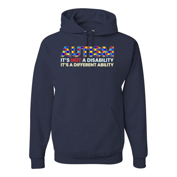 Autism Awareness Puzzle | Autism Is Not A Disablity It’s A Different Abilty Inspirational Christian Unisex Graphic Hoodie Sweatshirt, Navy, Medium