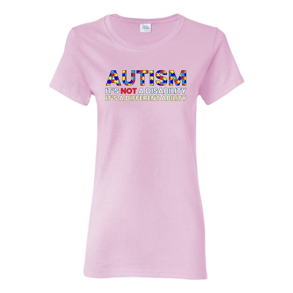 Autism Awareness Puzzle | Autism Is Not A Disablity It’s A Different Abilty Inspirational Christian Womens Graphic T-Shirt, Light Pink, Large