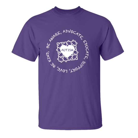 Autism Awareness Puzzle Be Aware Educate Support Love Unisex Adult Short Sleeve T-shirt-Purple-medium