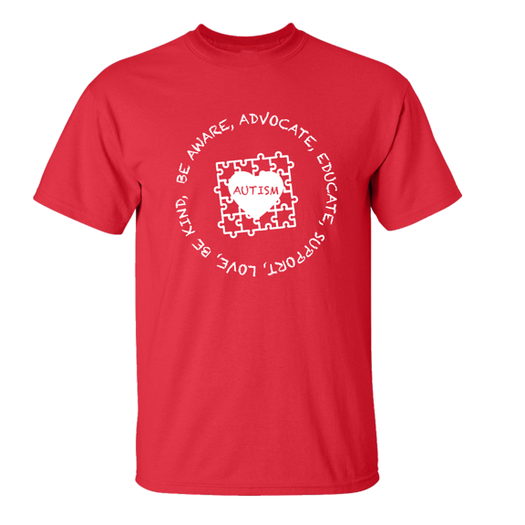 Autism Awareness Puzzle Be Aware Educate Support Love Unisex Adult Short Sleeve T-shirt-Red-large