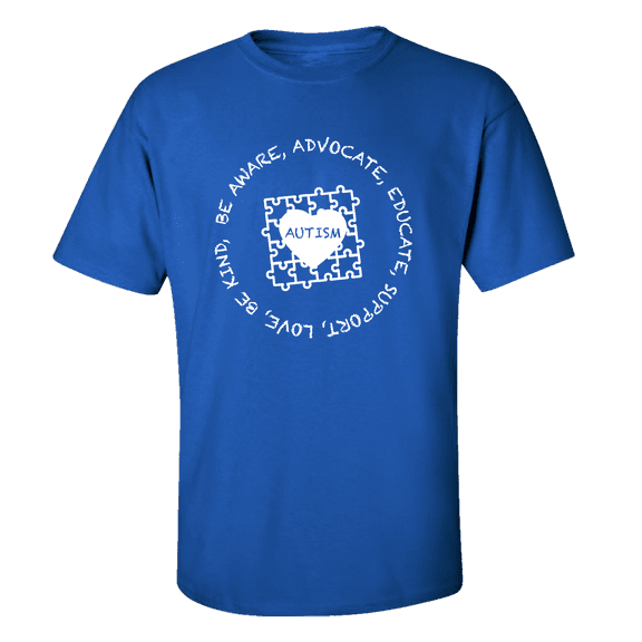 Autism Awareness Puzzle Be Aware Educate Support Love Unisex Adult Short Sleeve T-shirt-Royal-small