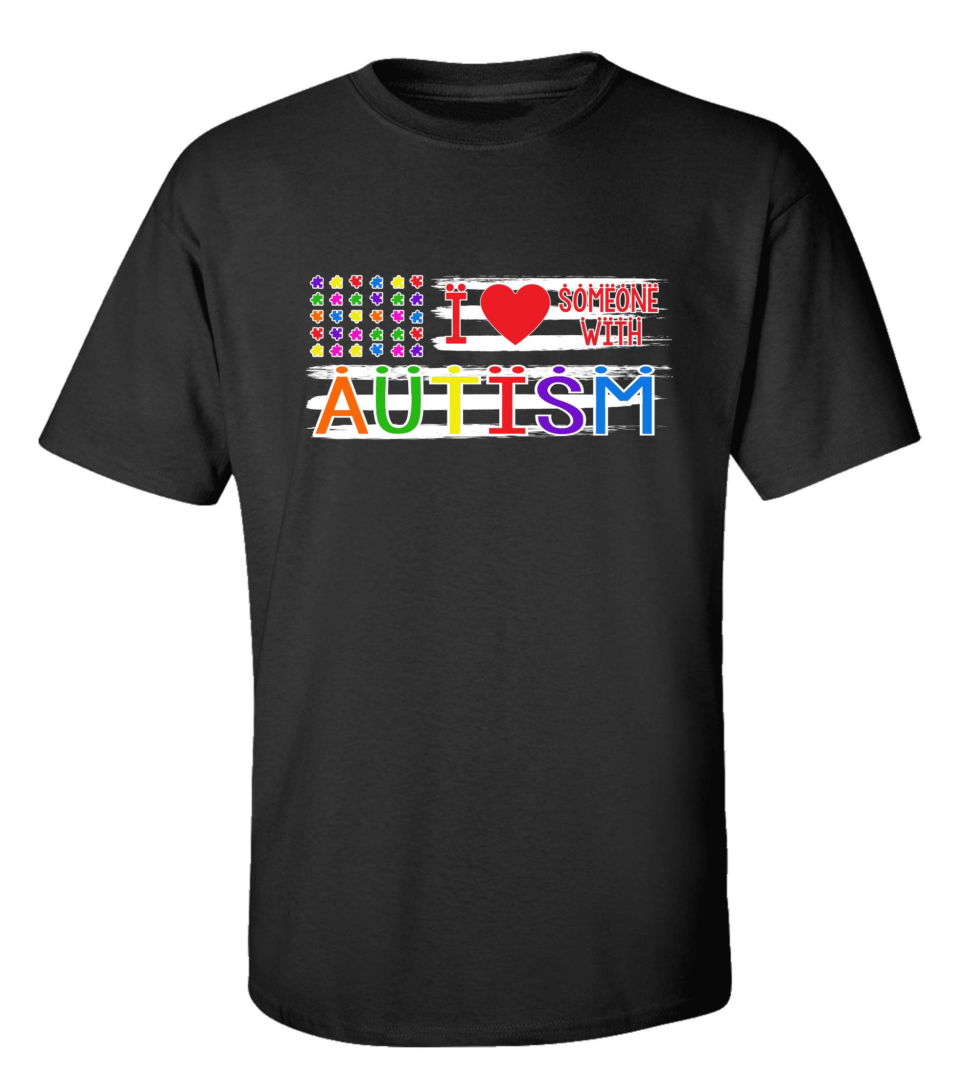 Autism Awareness Puzzle Flag I Love Someone With Autism Unisex Adult Short Sleeve T-shirt-Black-5xl