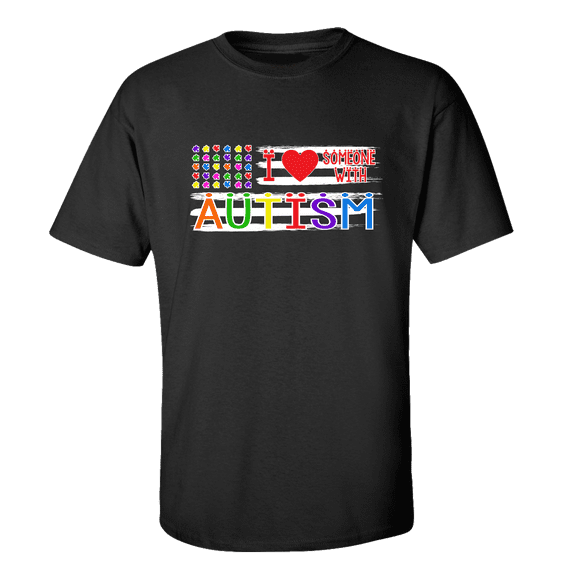 Autism Awareness Puzzle Flag I Love Someone With Autism Unisex Adult Short Sleeve T-shirt-Black-small