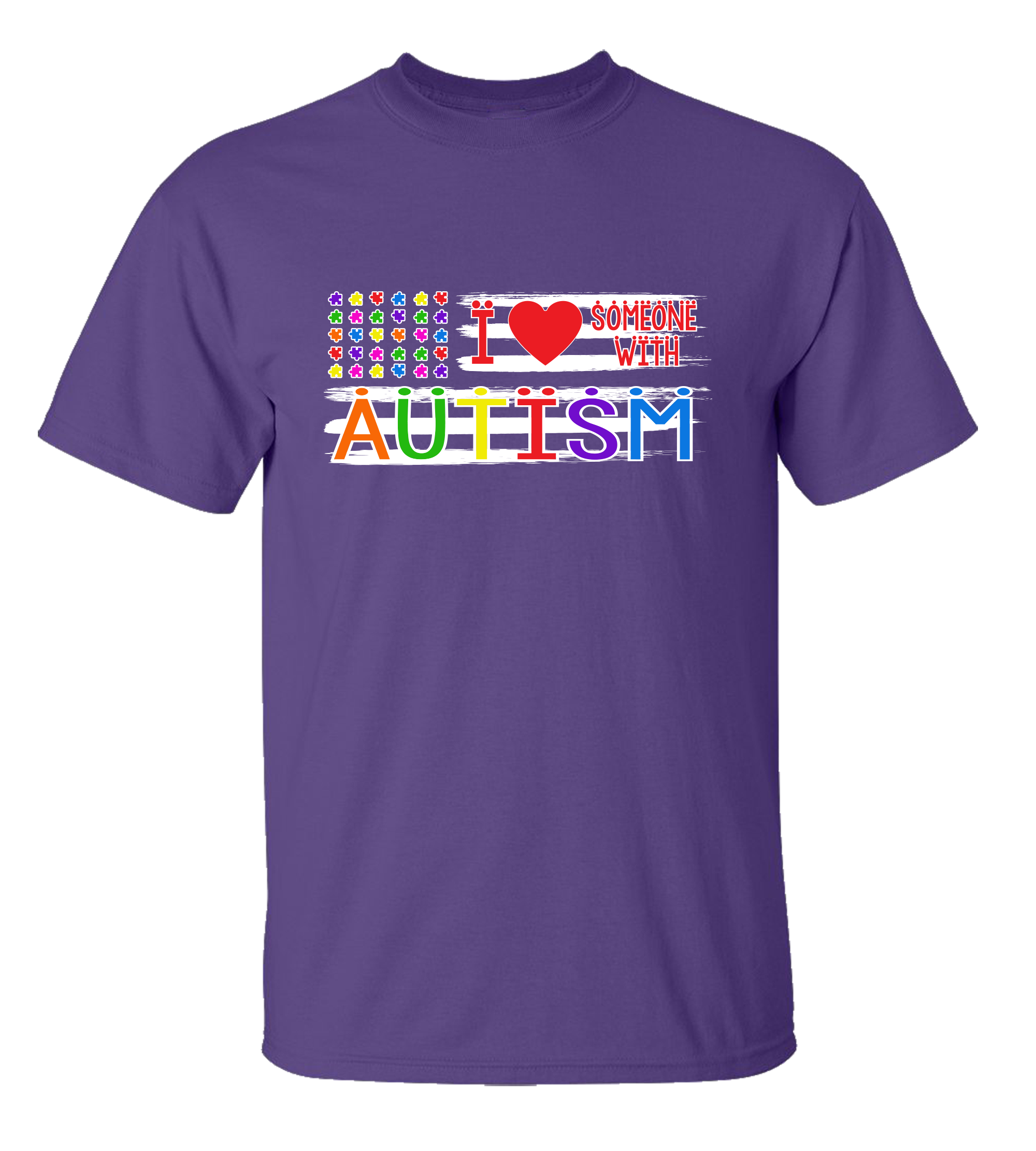 Autism Awareness Puzzle Flag I Love Someone With Autism Unisex Adult Short Sleeve T-shirt-Purple-4xl
