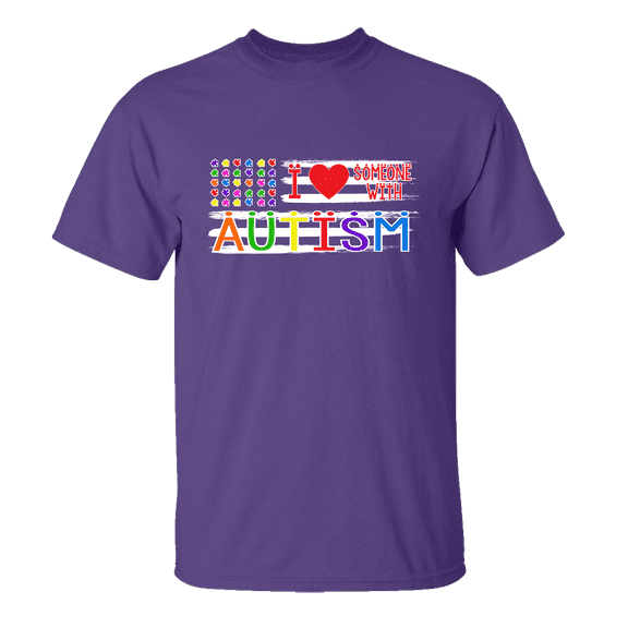 Autism Awareness Puzzle Flag I Love Someone With Autism Unisex Adult Short Sleeve T-shirt-Purple-5xl