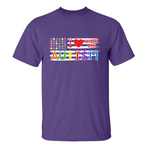 Autism Awareness Puzzle Flag I Love Someone With Autism Unisex Adult Short Sleeve T-shirt-Purple-small