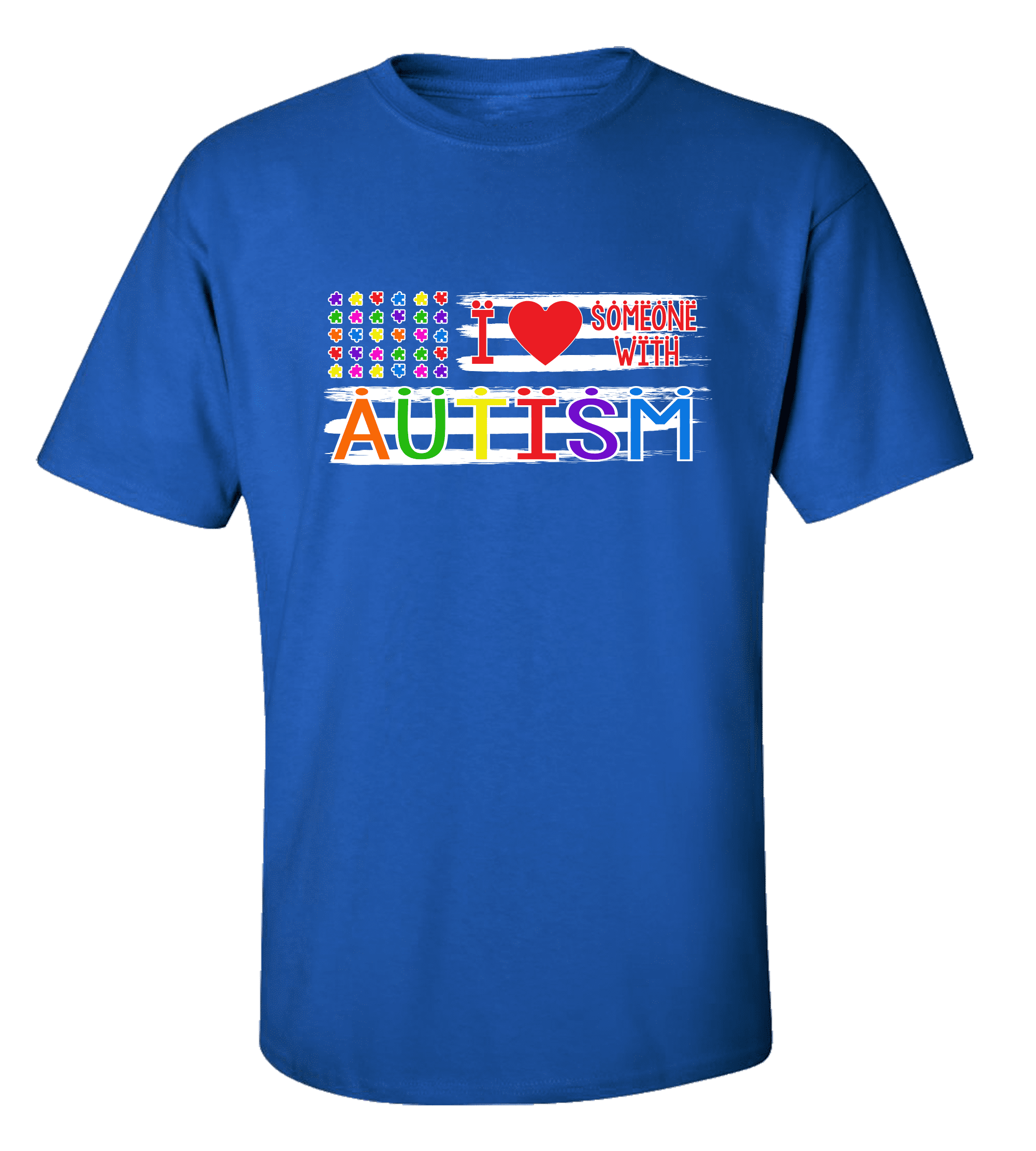Autism Awareness Puzzle Flag I Love Someone With Autism Unisex Adult Short Sleeve T-shirt-Royal-large