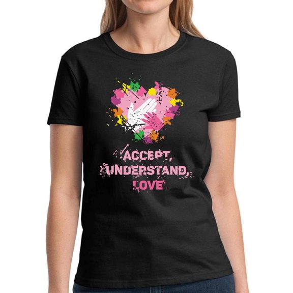 Autism Awareness Puzzle Heart Ladies Tops Accept Understand Love Graphic Shirt