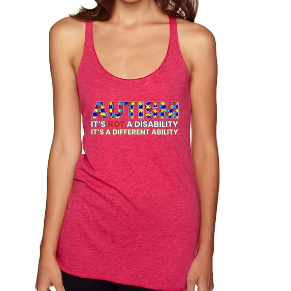 Autism Awareness Puzzle | Autism Is Not A Disablity It’s A Different Abilty Inspirational Christian Tri-Blend Racerback Tank Top, Shocking Pink, Large
