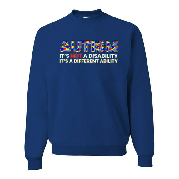Autism Awareness Puzzle | Autism Is Not A Disablity It's A Different Abilty Inspirational Christian Unisex Crewneck Graphic Sweatshirt, Royal, 3X-Large