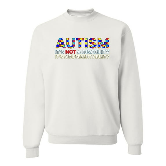 Autism Awareness Puzzle | Autism Is Not A Disablity It's A Different Abilty Inspirational Christian Unisex Crewneck Graphic Sweatshirt, White, 3X-Large