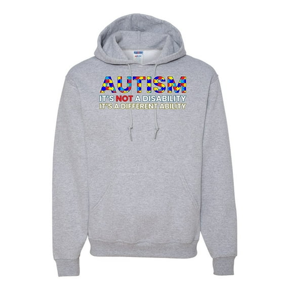 Autism Awareness Puzzle | Autism Is Not A Disablity It's A Different Abilty Inspirational Christian Unisex Graphic Hoodie Sweatshirt, Heather Grey, Large