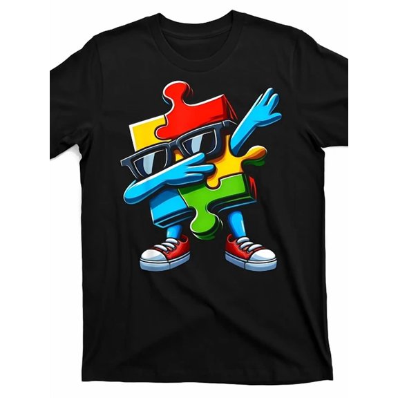 Autism Awareness Puzzle Piece Dabbing Graphic T-Shirt