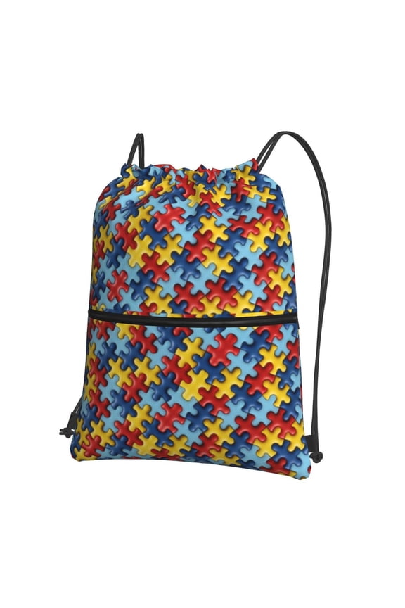 Autism Awareness Puzzle Piece Drawstring Backpack Bag Water Resistant Yoga Shopping Cinch Bag Sackpack For Men Women