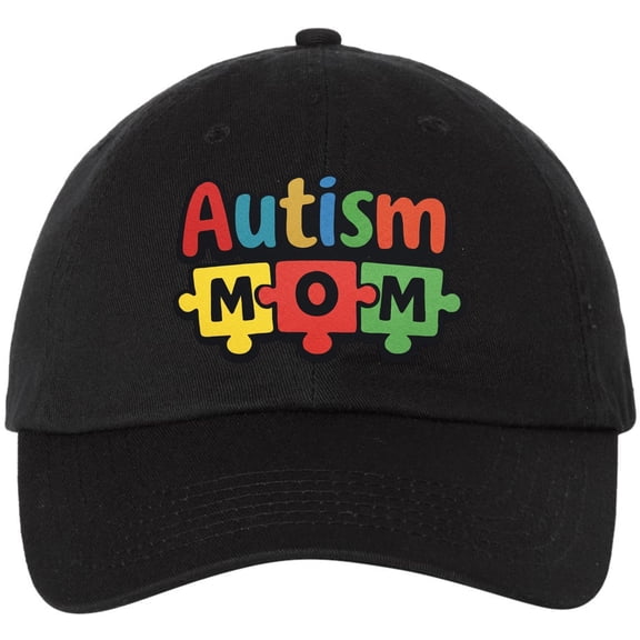 Autism Awareness Puzzle Piece Embroidered Baseball Cap Colorful Support Adjustable Dad Hat (Black)
