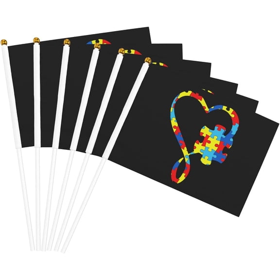 Autism Awareness Puzzle Piece Flag 5x8 In Outdoor Decoration Handheld Stick Flags Six Piece