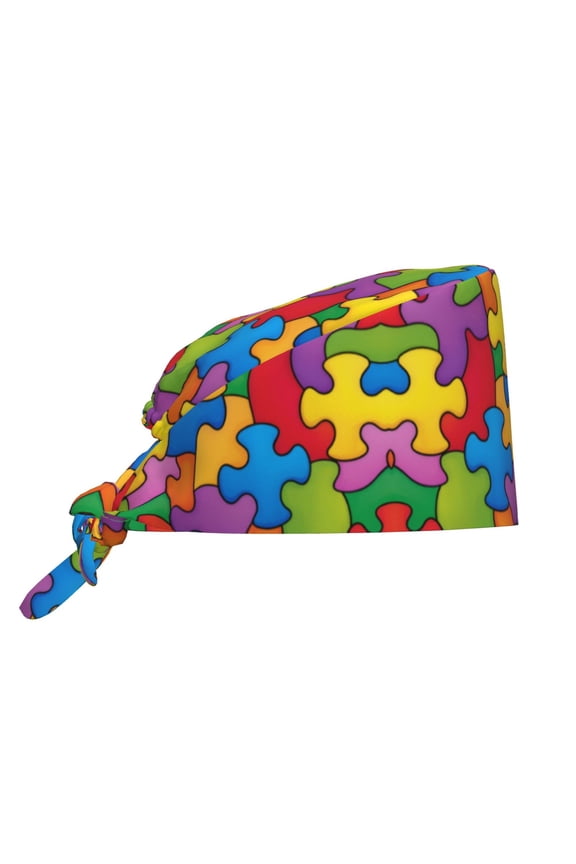 Autism Awareness Puzzle Piece Pattern Working Cap With Sweatband Adjustable Unisex Women Tie Back Hat
