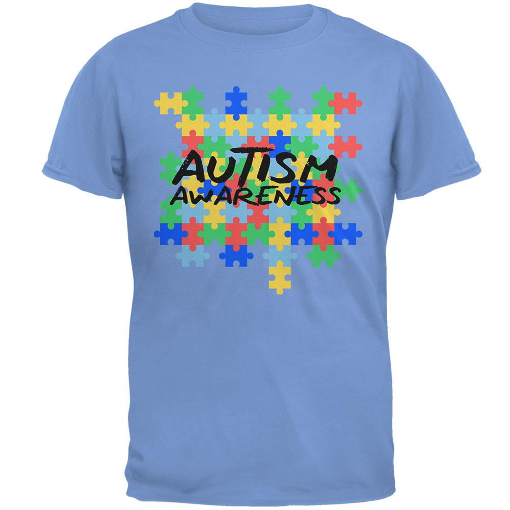 Autism Awareness Puzzle Pieces Mens T Shirt Carolina Blue LG