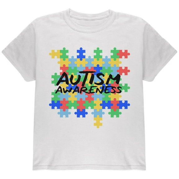 Autism Awareness Puzzle Pieces Youth T Shirt White YSM