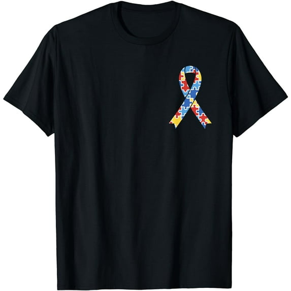 Autism Awareness Puzzle Ribbon Pocket Shirt Support T-Shirt