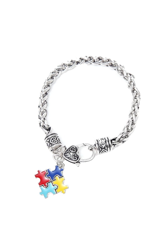 Autism Awareness Puzzle Small Charm Bracelet Colorful Enamel Puzzle, Blue 1PCS