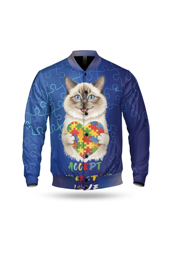 Autism Awareness Ragdoll Accept Understand Love All Over Print 3D Baseball Jacket Cat Lover Kitten Owner Gifts Idea Bomber Jacket Softball - 12003
