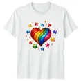 thumbnail image 1 of Autism Awareness Rainbow Heart Puzzle Pieces Stars Graphic T-Shirt, 1 of 2