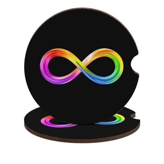 Autism Awareness Rainbow Infinity Symbol Car Coasters for Drinks with A Finger Notch for Easy Removal Cup Holder Coaster Cup Mat Car Interior Accessories 2PCS