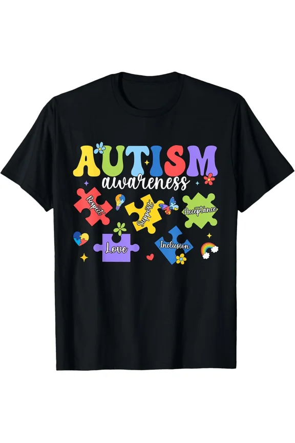Autism Awareness Respect Love Support Blue Autism Puzzle Unisex T-Shirt, for men & women, up to size 5XL