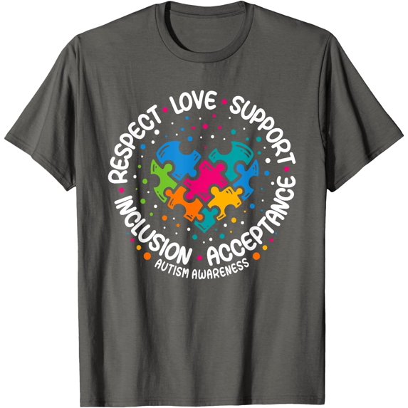 Autism Awareness Respect Love Support Blue Autism Unisex T-Shirt for Men Women Kids Toddler,Charcoal Color,Size M