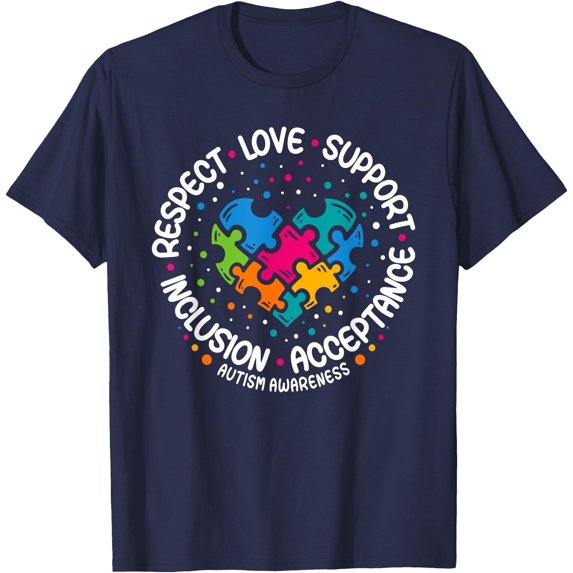 Autism Awareness Respect Love Support Blue Autism Unisex T-Shirt for Men Women Kids Toddler,Navy Color,Size 3T