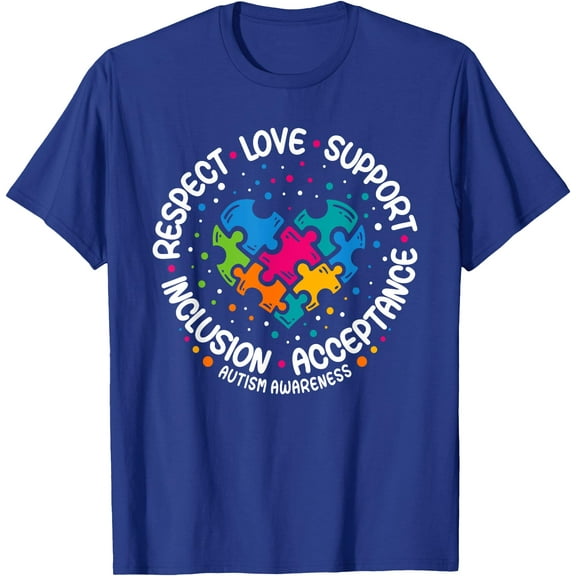 Autism Awareness Respect Love Support Blue Autism Unisex T-Shirt for Men Women Kids Toddler,Royal Blue Color,Size L