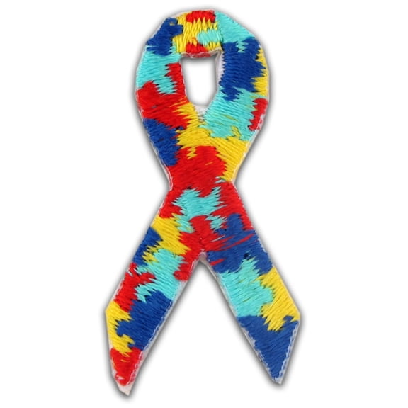 Autism Awareness Ribbon Embroidered Applique Sticker - 10 PACK