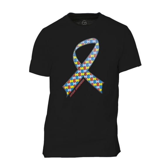 Autism Awareness Ribbon Mens Short-Sleeve T-Shirt - Black - Medium