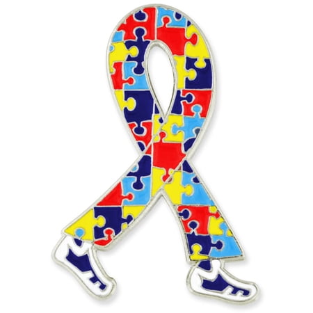 Autism Awareness Ribbon Walk Enamel Enamel Lapel Pin 1-1/4 - 10 Pack