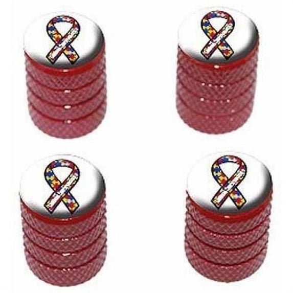 Autism Awareness Ribbon on White Tire Rim Wheel Aluminum Valve Stem Caps, Multiple Colors