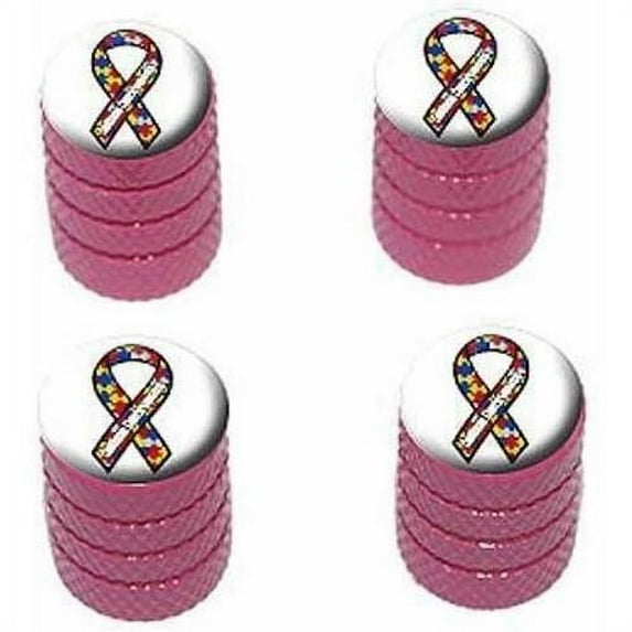 Autism Awareness Ribbon on White Tire Rim Wheel Aluminum Valve Stem Caps, Multiple Colors