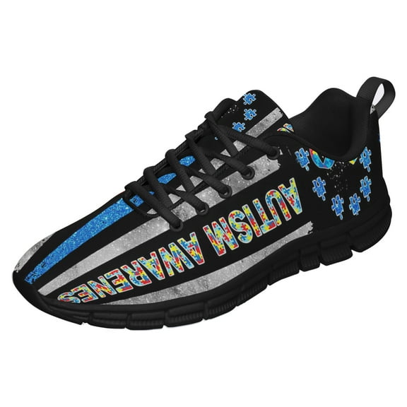 Autism Awareness Running Shoes Sneakers Mesh Black Size 13