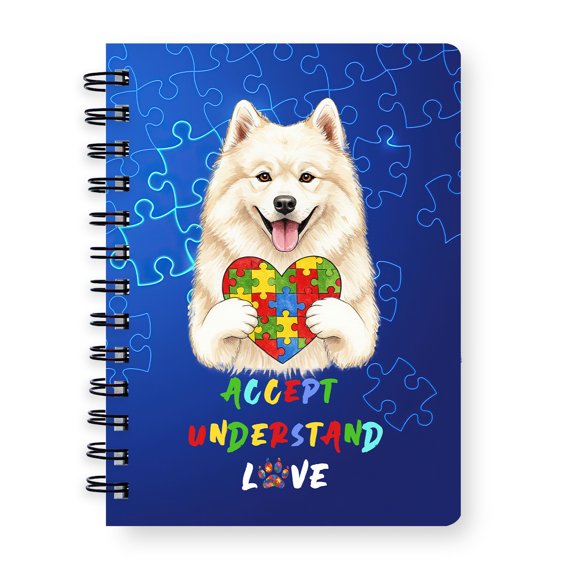 Autism Awareness Samoyed Accept Understand Love Spiral Bound Journal Siberian Sammy Dog Lover 5x7in Spiral Notebook - 12003