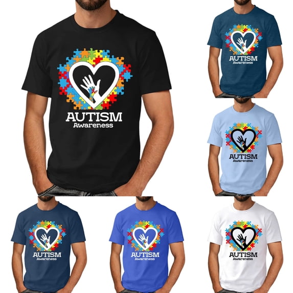 Autism Awareness Shirt Men: Autism Acceptance T Shirt Autism Support Inspirational Short Sleeve Tee Tops(Black,L)