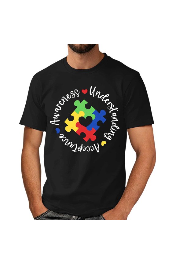 Autism Awareness Shirt Men: Autism Acceptance T Shirt Autism Support Inspirational Short Sleeve Tee Tops(Black,S)