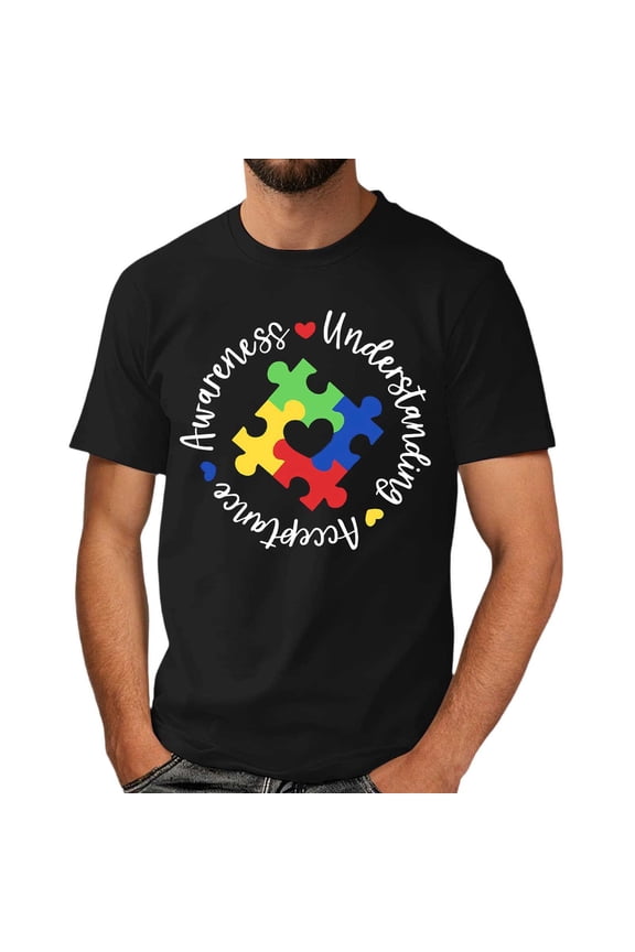 Autism Awareness Shirt Men: Autism Acceptance T Shirt Autism Support Inspirational Short Sleeve Tee Tops(Black,XXL)