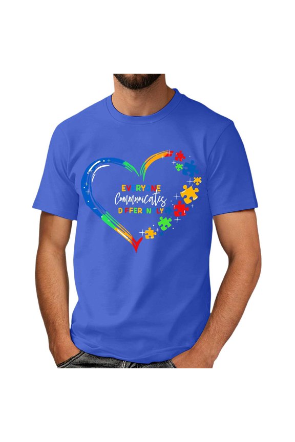 Autism Awareness Shirt Men: Autism Acceptance T Shirt Autism Support Inspirational Short Sleeve Tee Tops(Blue,S)